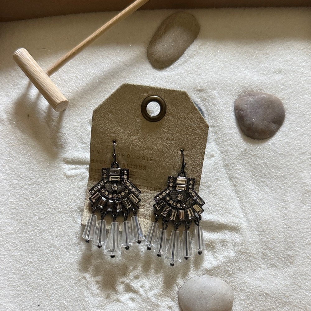 Anthropologie Black and Silver Chandelier Earrings